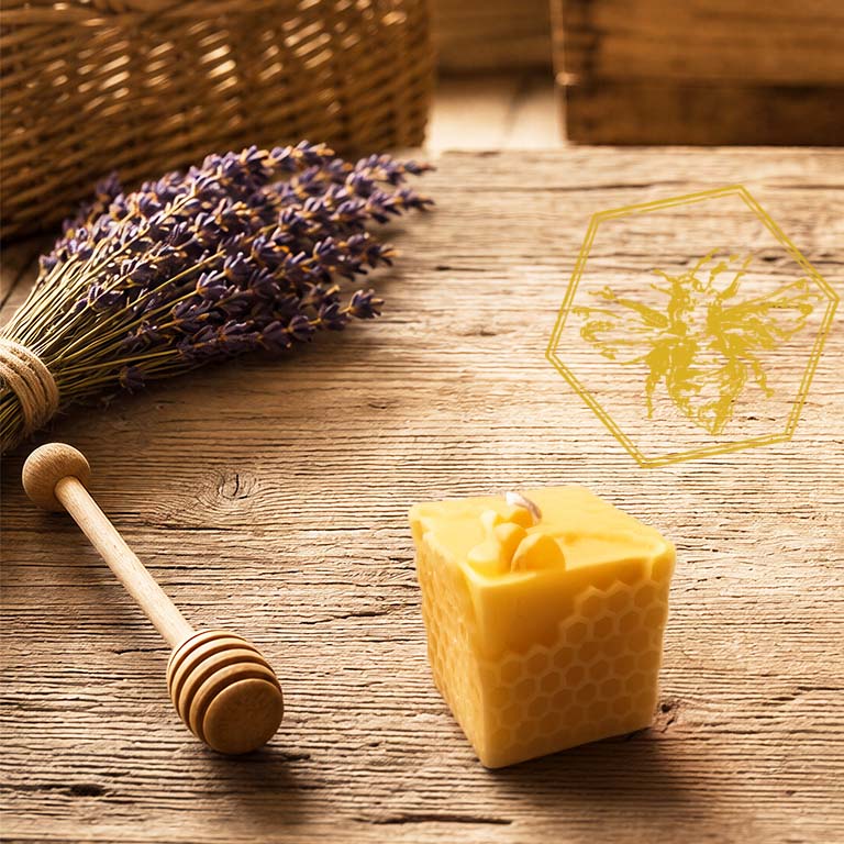 Honeycomb-textured cube beeswax candle