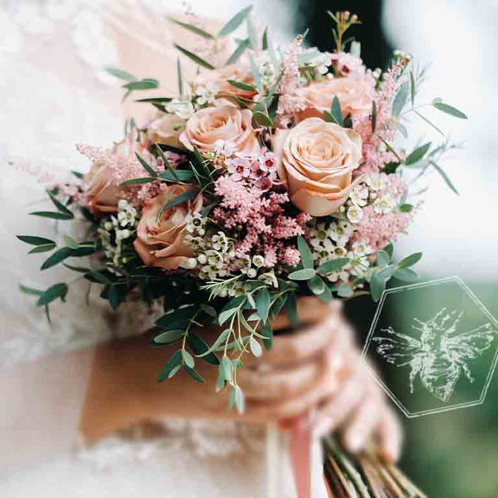 Pastel earth toned wild garden bridesmaid bouquet by The B Nest Studios weddings