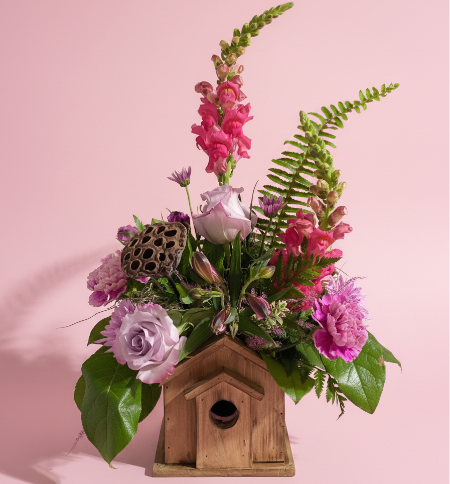 Bespoke modern artisanal designers choice playful fresh flower arrangement with elevated creativity and sophisticated presence 