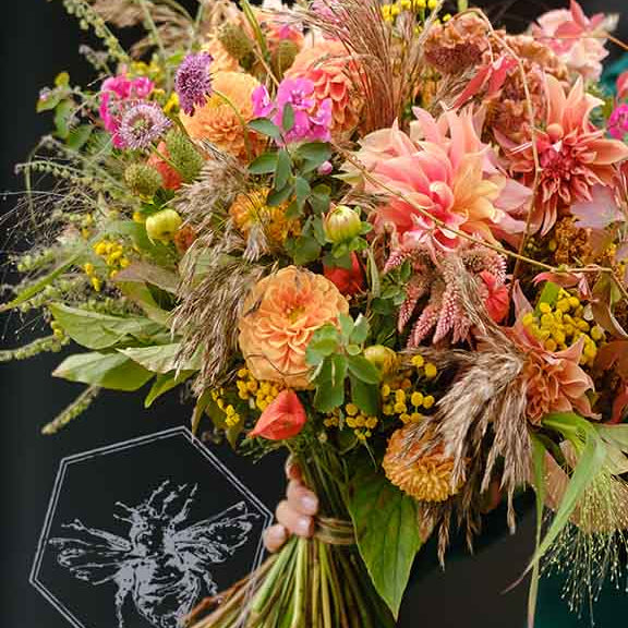 Bouquet of colorful flowers with a black background