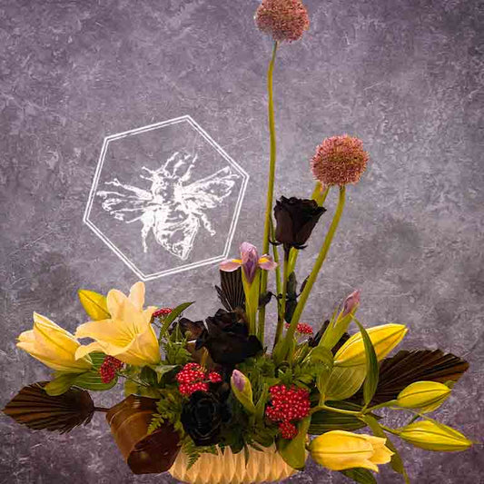 Creative designers choice dyed roses and lilies luxury flower arrangement
