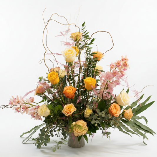 Bespoke modern artisanal designers choice luxurious fresh roses arrangement with elevated creativity and sophisticated presence 
