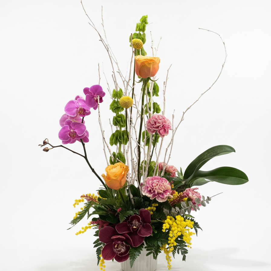 Bespoke modern artisanal designers choice luxurious fresh flower arrangement with elevated creativity and sophisticated presence 