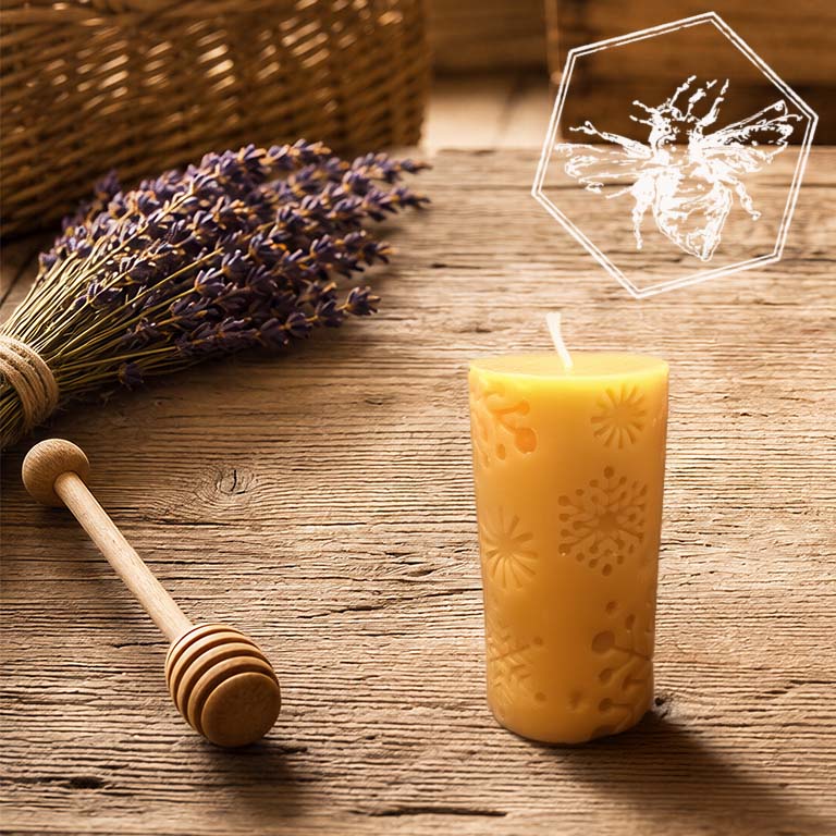 Snowflake Beeswax Pillar Candle from The B Nest Studios