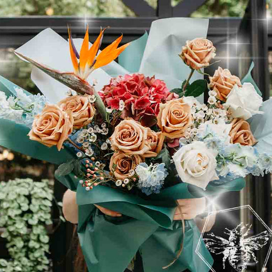 Luxurious bouquet of hand tied fresh cut florals for any occasion 